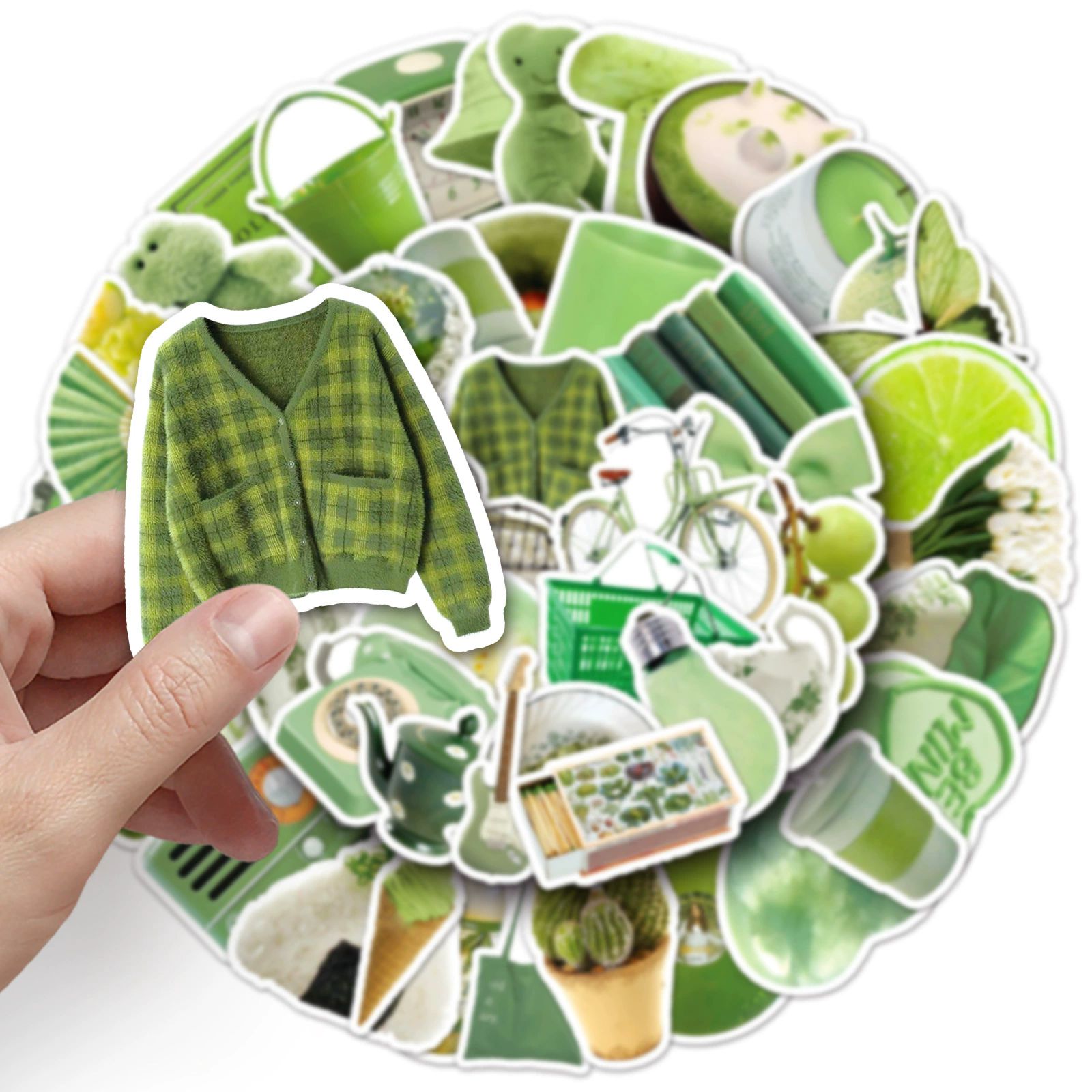 50PCS   Cute Ins Style Green Cartoon Stickers Aesthetic Toy Decal Laptop Suitcase Scrapbook Phone Wall Decoration Sticker