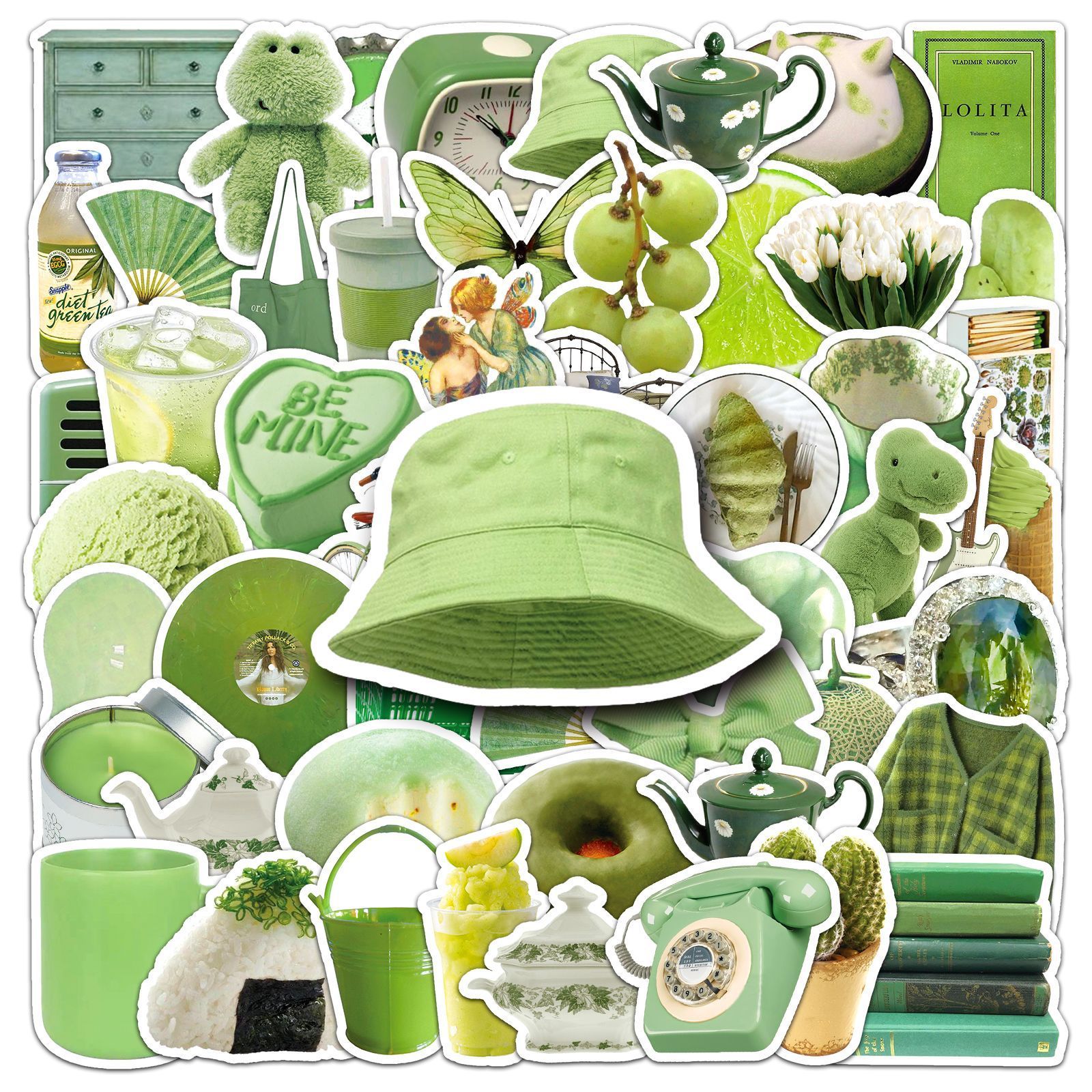 50PCS   Cute Ins Style Green Cartoon Stickers Aesthetic Toy Decal Laptop Suitcase Scrapbook Phone Wall Decoration Sticker
