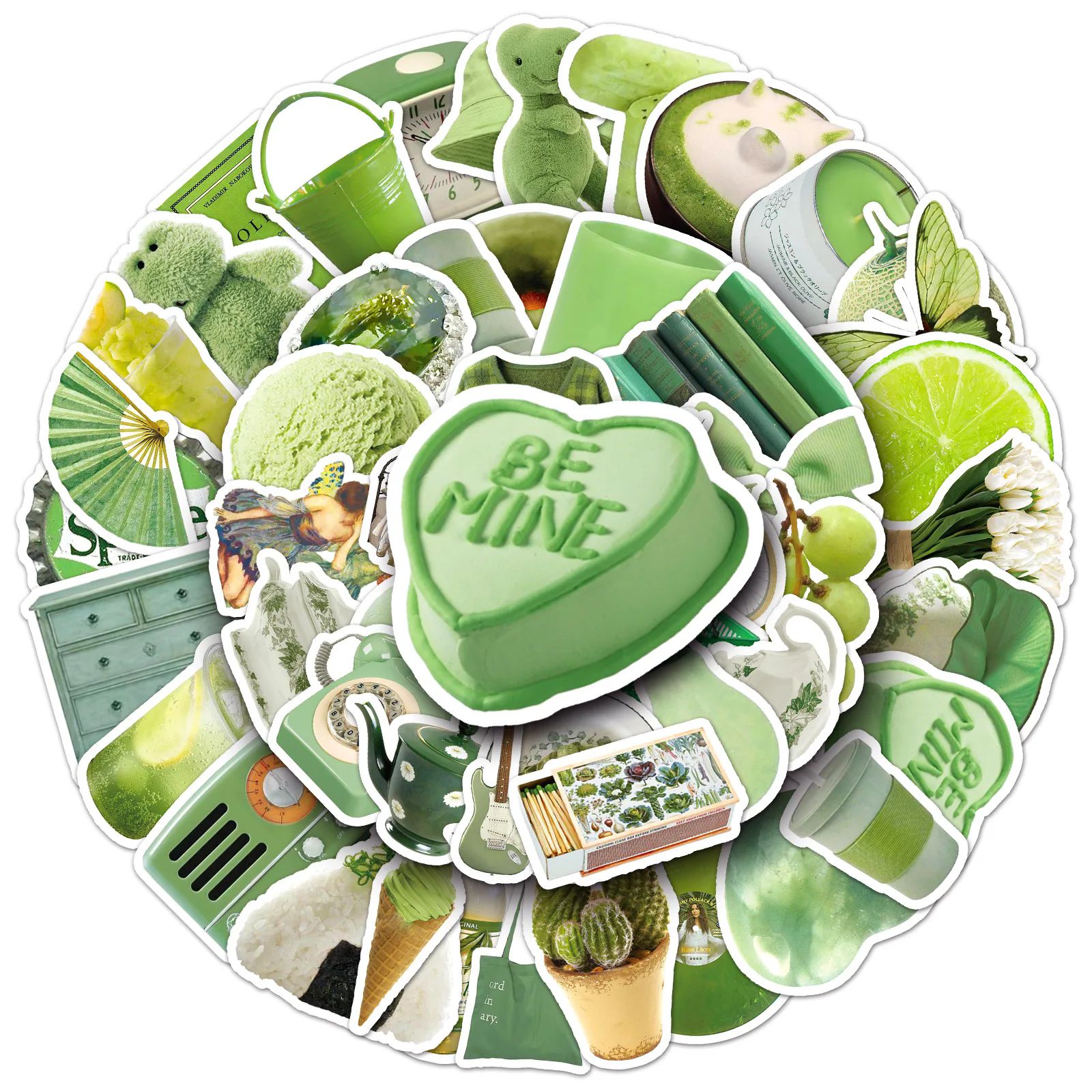 50PCS   Cute Ins Style Green Cartoon Stickers Aesthetic Toy Decal Laptop Suitcase Scrapbook Phone Wall Decoration Sticker