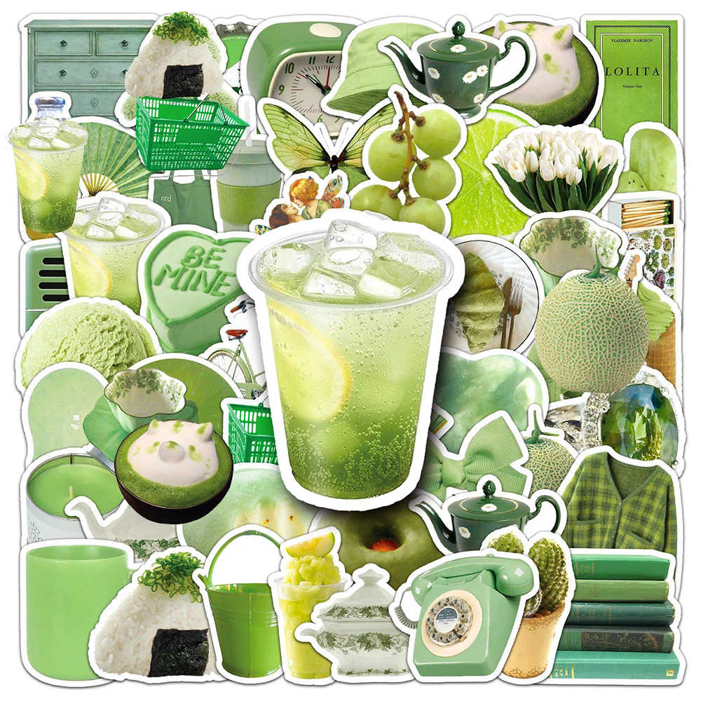 50PCS   Cute Ins Style Green Cartoon Stickers Aesthetic Toy Decal Laptop Suitcase Scrapbook Phone Wall Decoration Sticker