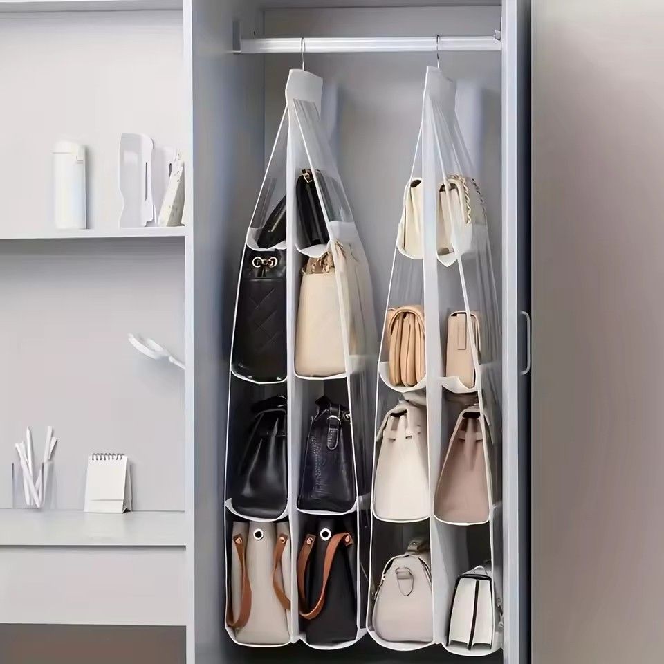 1PC   8 Grids Space Saving Bag Multi Layer Hanging Organizers, For Wardrobe Closet, Bag Storage Holder Handbag Purse Organizer