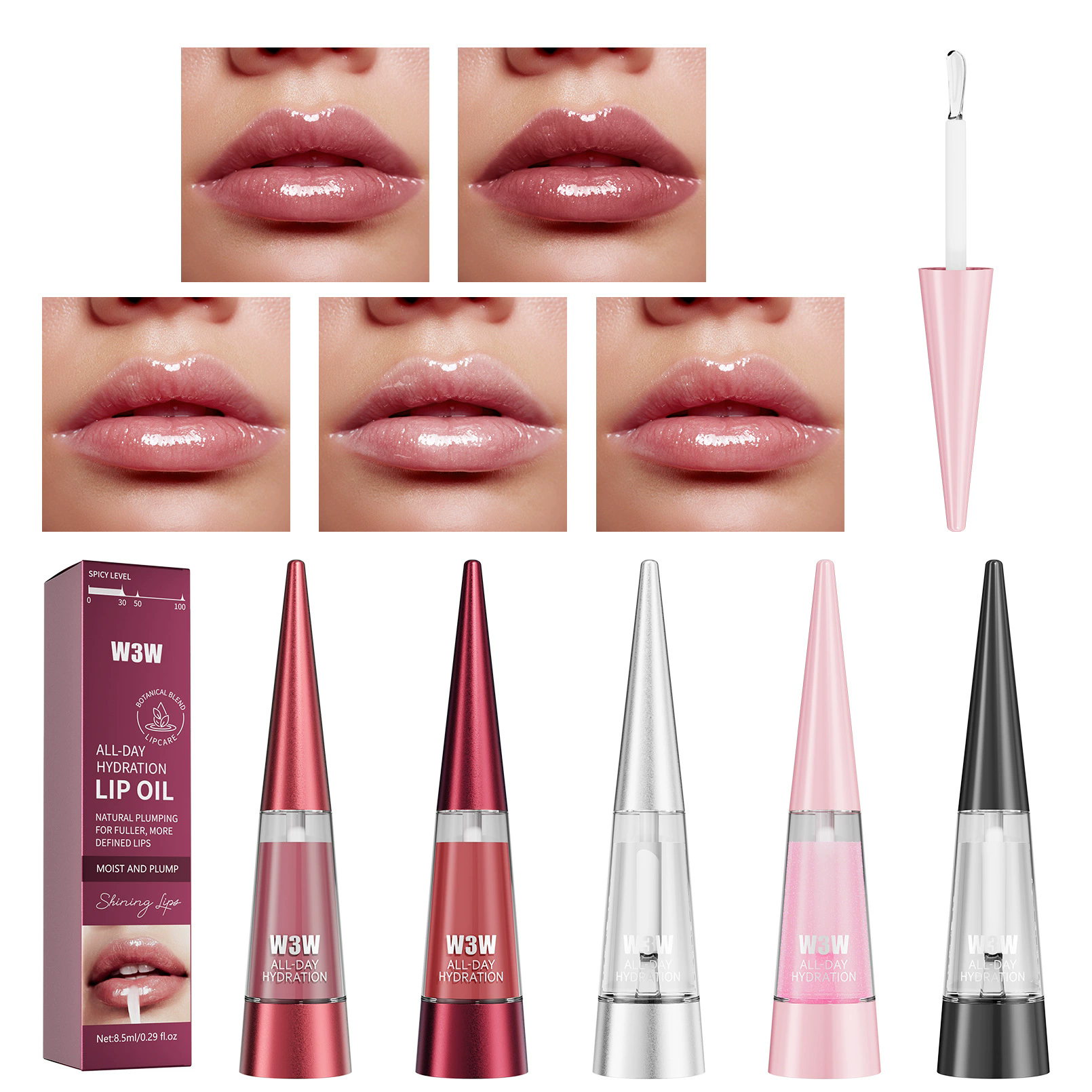 1PC Five-color Lip Plumping Liquid Rich Transparent Lip Oil Moisturizing Nourishing Non-staining Hydrating Shimmering Plump Lips