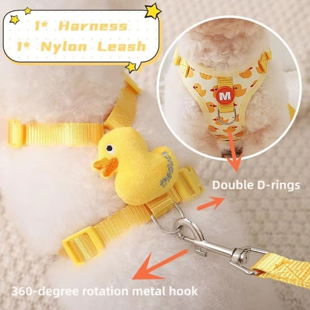 Cartoon Duck Dog Harness and Leash Set Adjustable Puppy Collar Strap Pet Cat Harness Vest for French Bulldog Walking Accessories