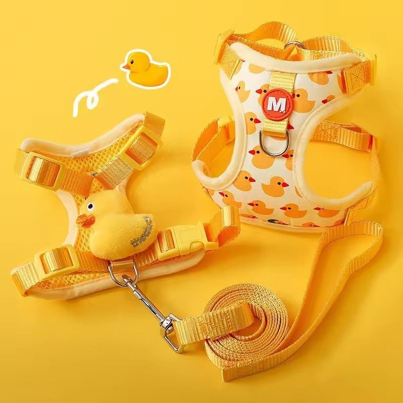 Cartoon Duck Dog Harness and Leash Set Adjustable Puppy Collar Strap Pet Cat Harness Vest for French Bulldog Walking Accessories