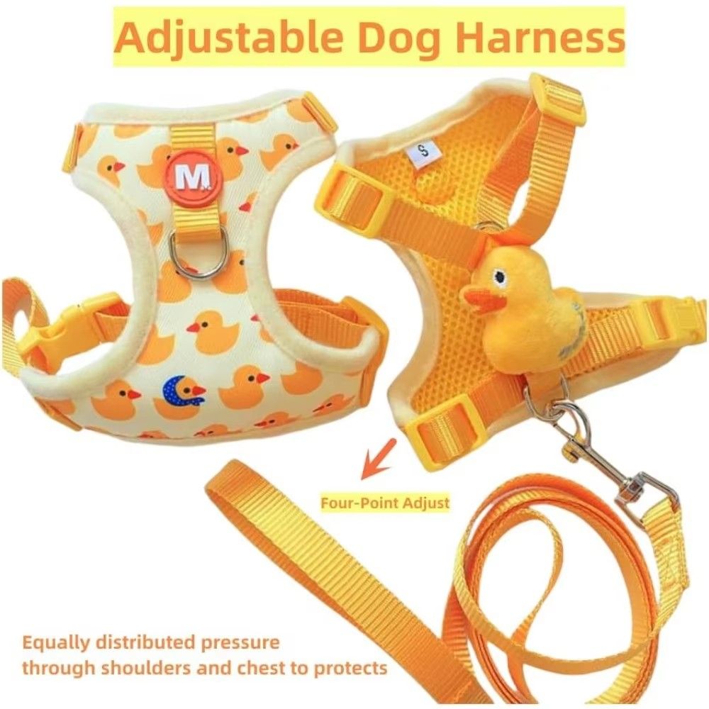 Cartoon Duck Dog Harness and Leash Set Adjustable Puppy Collar Strap Pet Cat Harness Vest for French Bulldog Walking Accessories