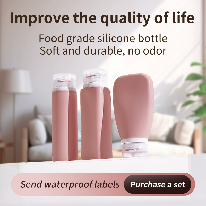 Silicone Refillable Travel Bottles Set with Lids, Reusable Leak-Proof Squeeze Containers for Toiletries