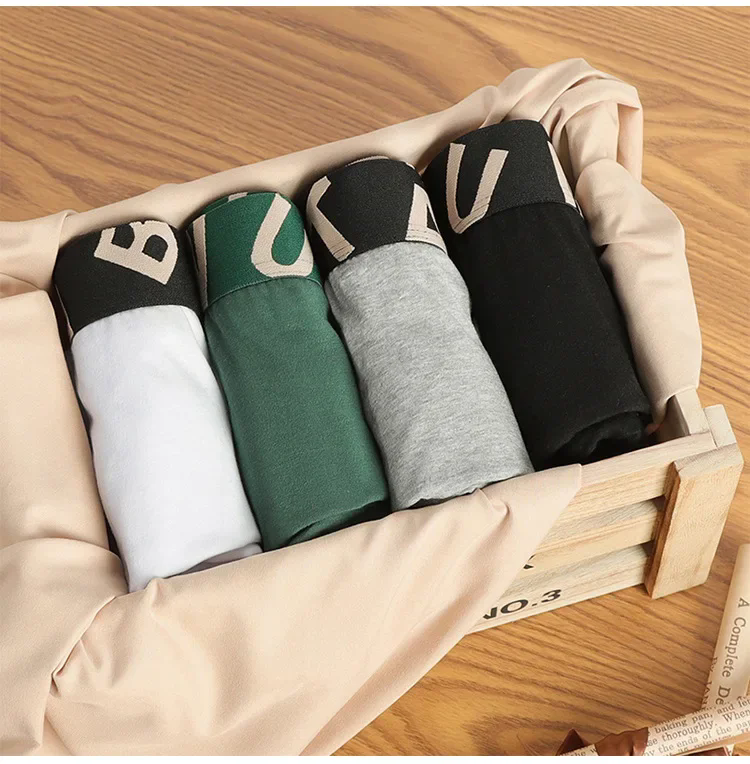 3PC Men's Boxy Underwear Male Cotton Breathable Comfortable Sweat Absorption Boxer Shorts Youth Mid-rise U Convex Pouch Sports Trunk