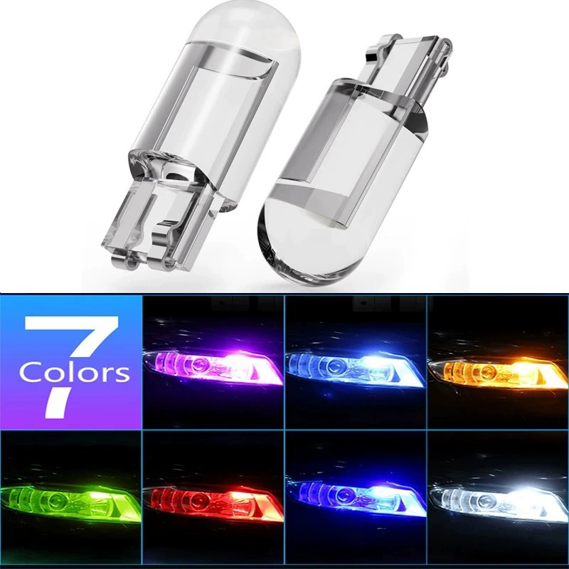 10PCS LED T10 W5W Canbus Glass COB 6000k Reading Dome Lamp Marker Wedge License PlateLight Bulbs 12V White Blue Red