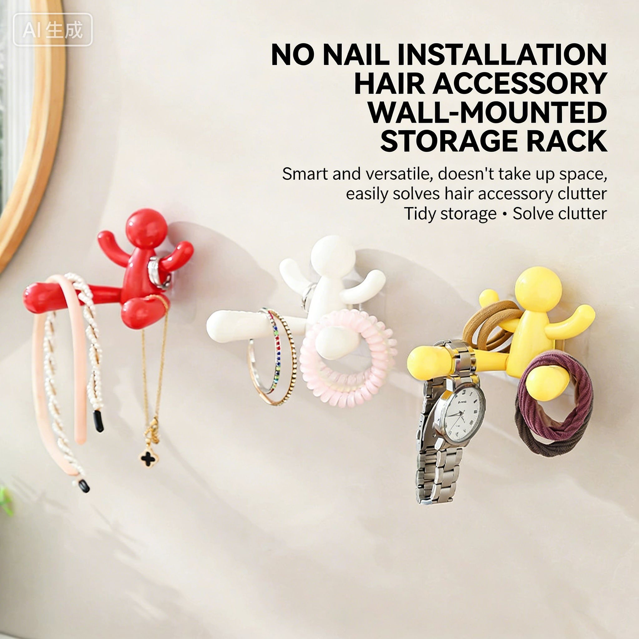 1PC Creative Wall Shelf Organizer Cartoon Portable Key Storage Rack Space Saving Hair Accessories Hooks Bedroom
