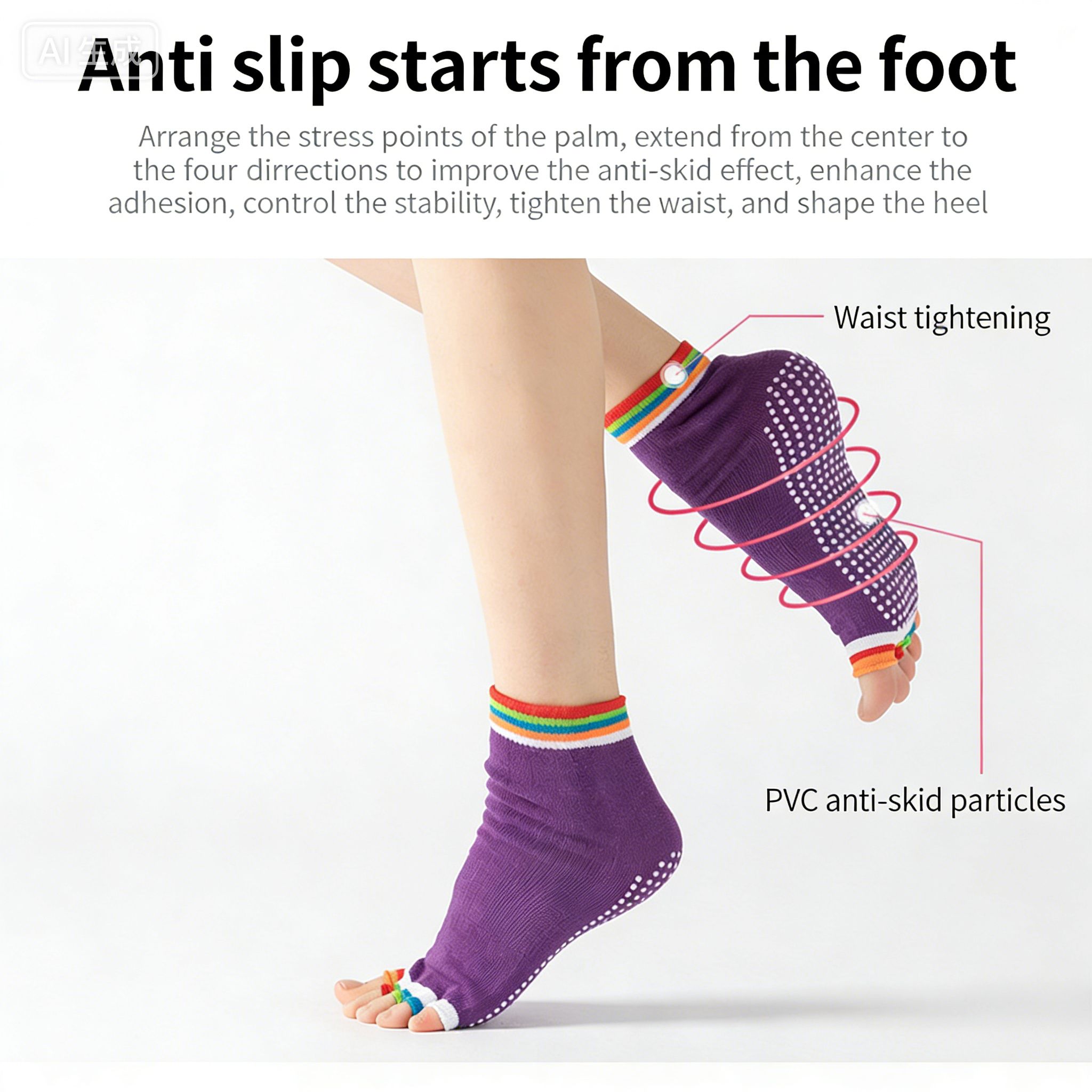 Fashion Cotton Women Yoga Socks Short Non-Slip Grips Pilates Socks Ballet Dance Open Finger Split Toe Tube Socks Ladies