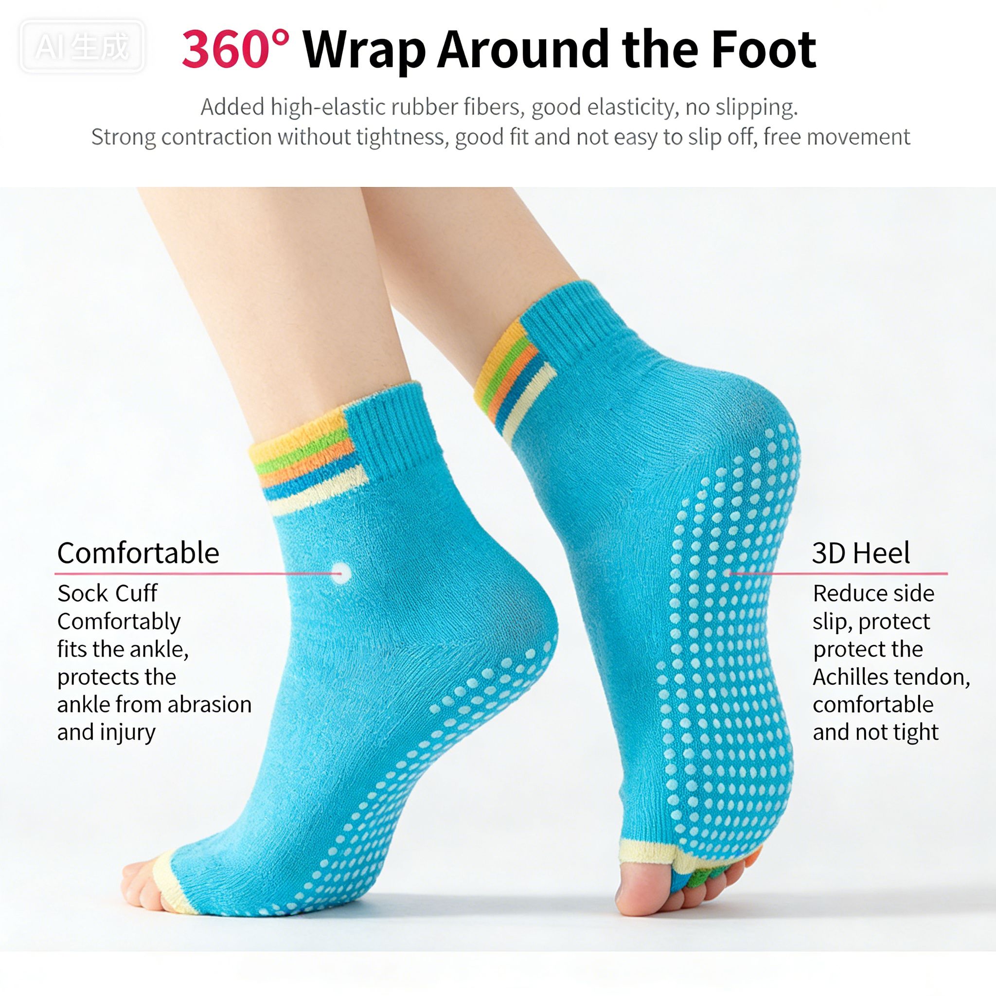 Fashion Cotton Women Yoga Socks Short Non-Slip Grips Pilates Socks Ballet Dance Open Finger Split Toe Tube Socks Ladies