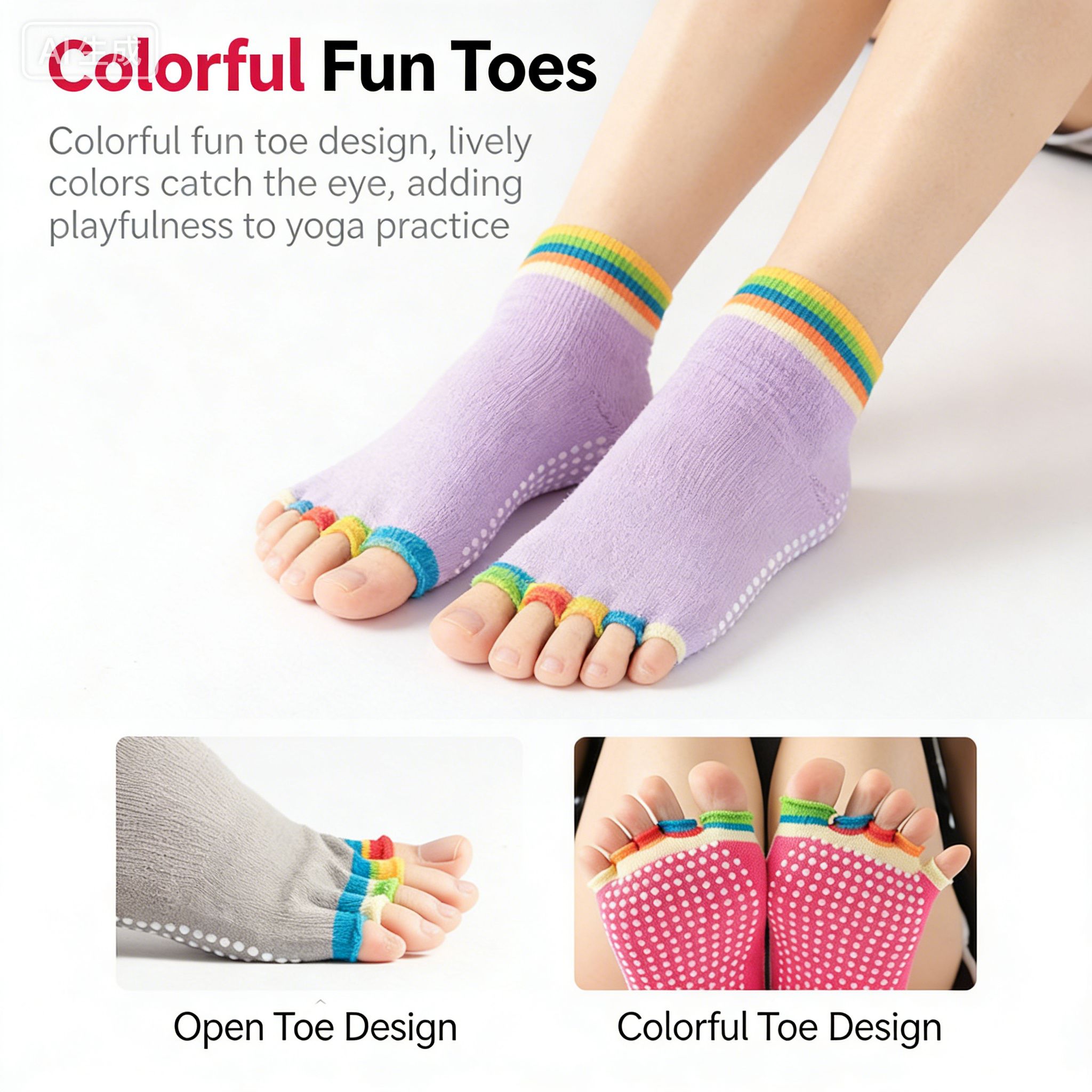 Fashion Cotton Women Yoga Socks Short Non-Slip Grips Pilates Socks Ballet Dance Open Finger Split Toe Tube Socks Ladies