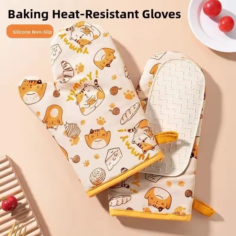Thickened Cotton Linen Heat Resistant Gloves for Steaming Oven Microwave Kitchen Home Commercial Use Anti-Slip Long Gloves