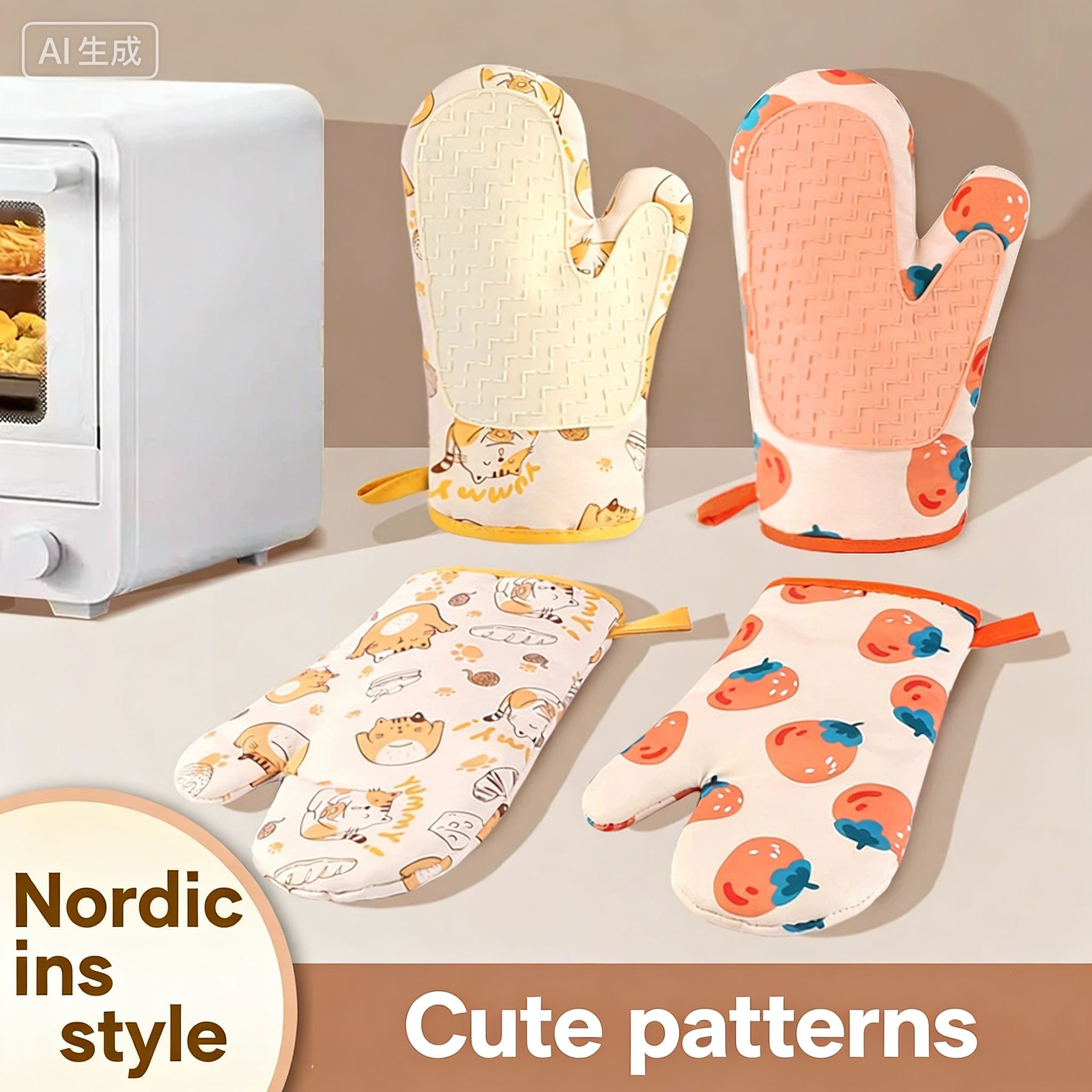 Thickened Cotton Linen Heat Resistant Gloves for Steaming Oven Microwave Kitchen Home Commercial Use Anti-Slip Long Gloves