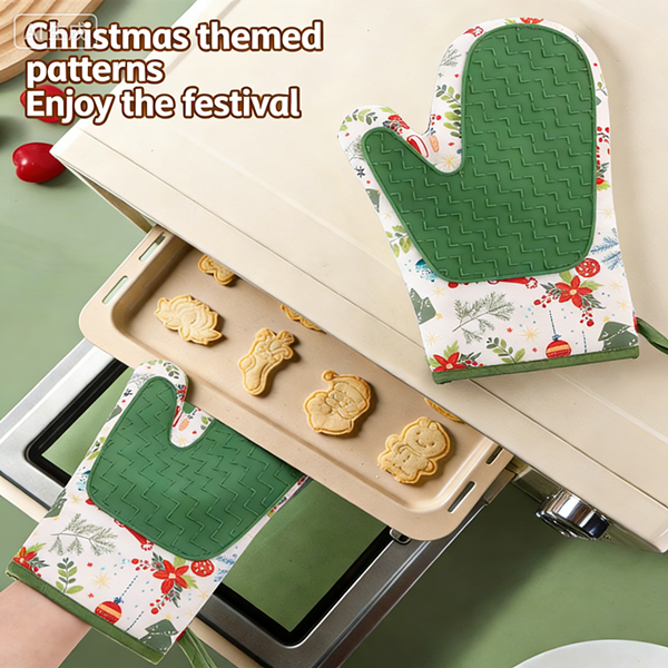 Thickened Cotton Linen Heat Resistant Gloves for Steaming Oven Microwave Kitchen Home Commercial Use Anti-Slip Long Gloves