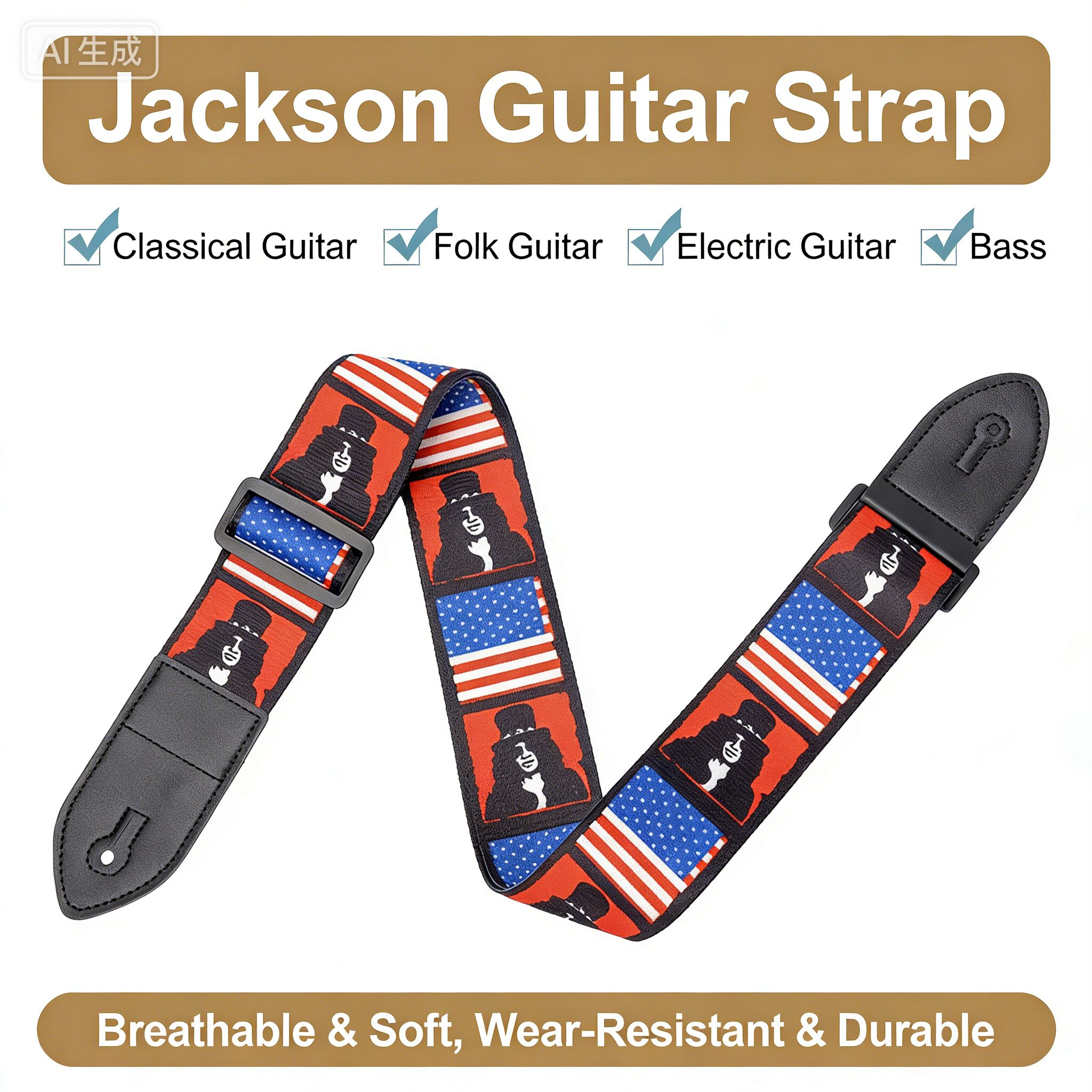 Guitar Strap Folk Guitar Classical Guitar Electric Guitar Bass Universal Strap Leather Head Long Durable Strap With Pattern