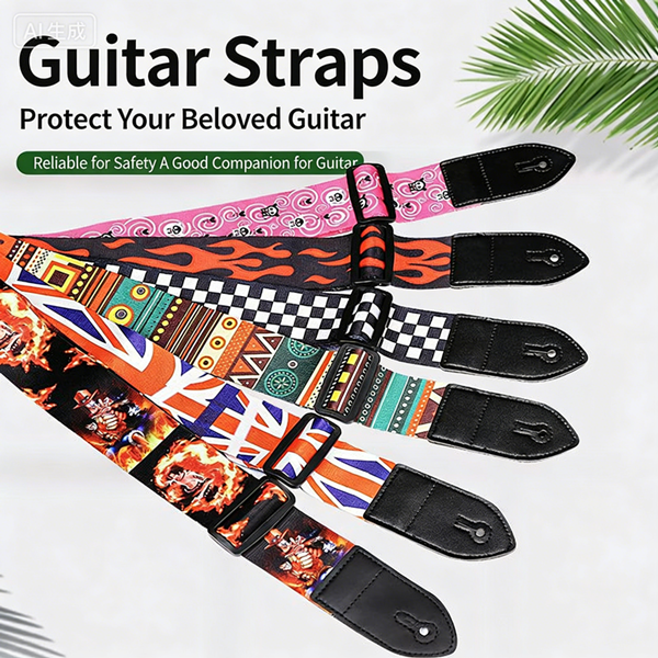 Guitar Strap Folk Guitar Classical Guitar Electric Guitar Bass Universal Strap Leather Head Long Durable Strap With Pattern