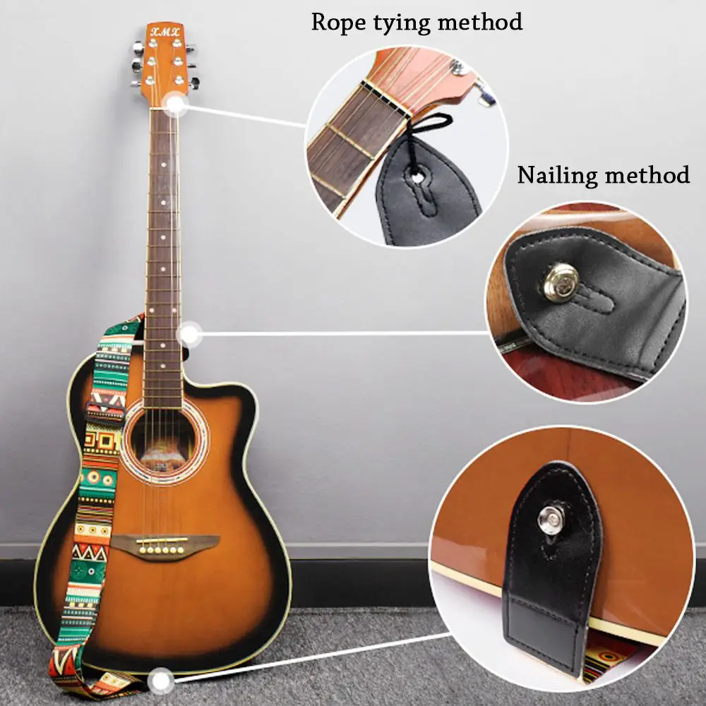 Guitar Strap Folk Guitar Classical Guitar Electric Guitar Bass Universal Strap Leather Head Long Durable Strap With Pattern