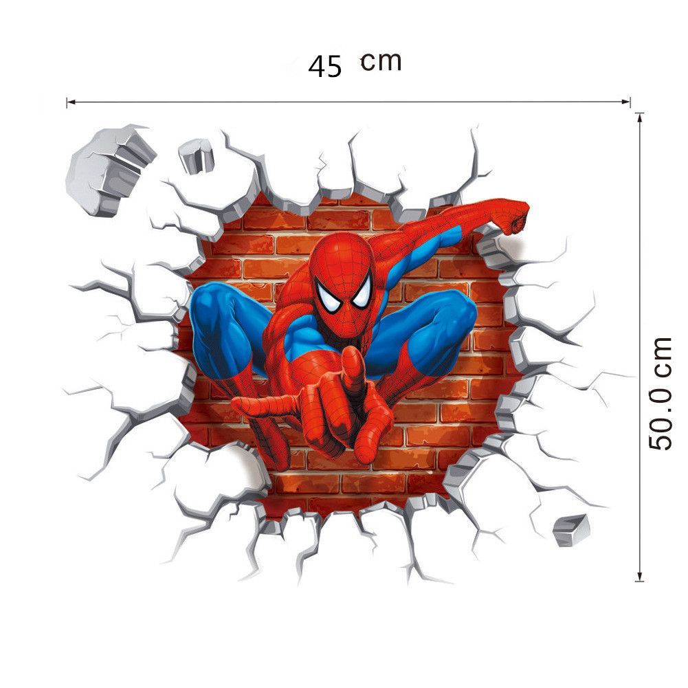 Hot 3D Famous cartoon movie spiderman wall stickers for kids rooms boys gifts through wall decals home decor mural 45*50cm