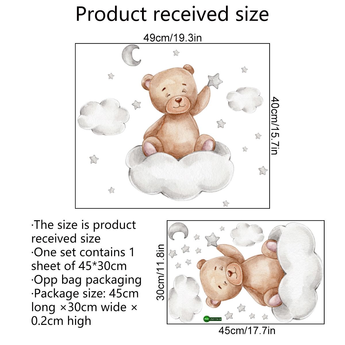 Cartoon Teddy Bear Sleeping on the Moon and Stars Wall Stickers for Kids Room Baby Room Decoration Wall Decals Room Interior &