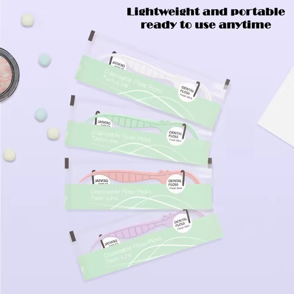 Portable Dental Floss Stick High Tension Smooth Disposable Toothpick Double Line Dental Floss Oral Hygiene Dental Cleaning Tools