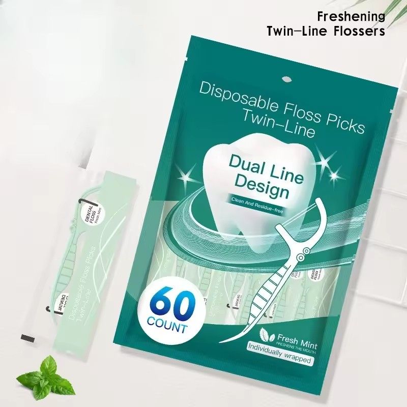 Portable Dental Floss Stick High Tension Smooth Disposable Toothpick Double Line Dental Floss Oral Hygiene Dental Cleaning Tools