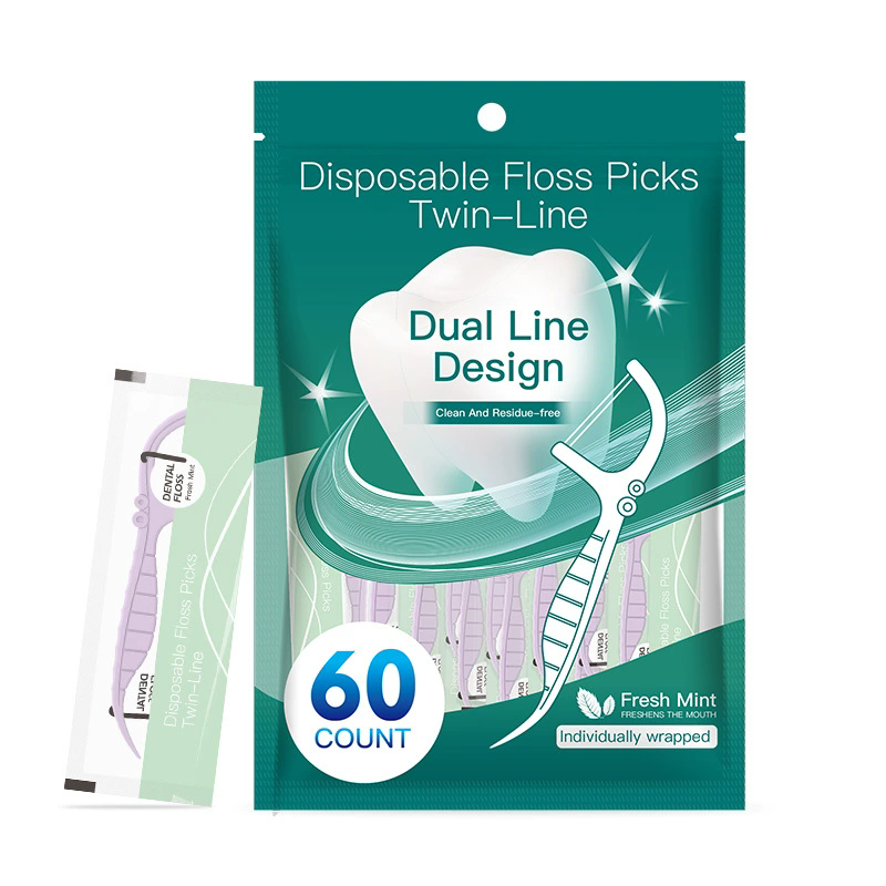 Portable Dental Floss Stick High Tension Smooth Disposable Toothpick Double Line Dental Floss Oral Hygiene Dental Cleaning Tools