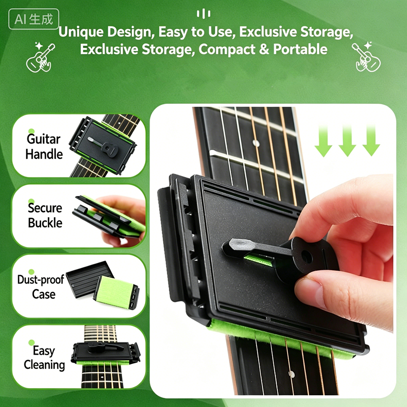 1Professional Guitar String Cleaner Scrubber with Dual Replaceable Microfiber Pads for Fretboard String Maintenance on Guitar