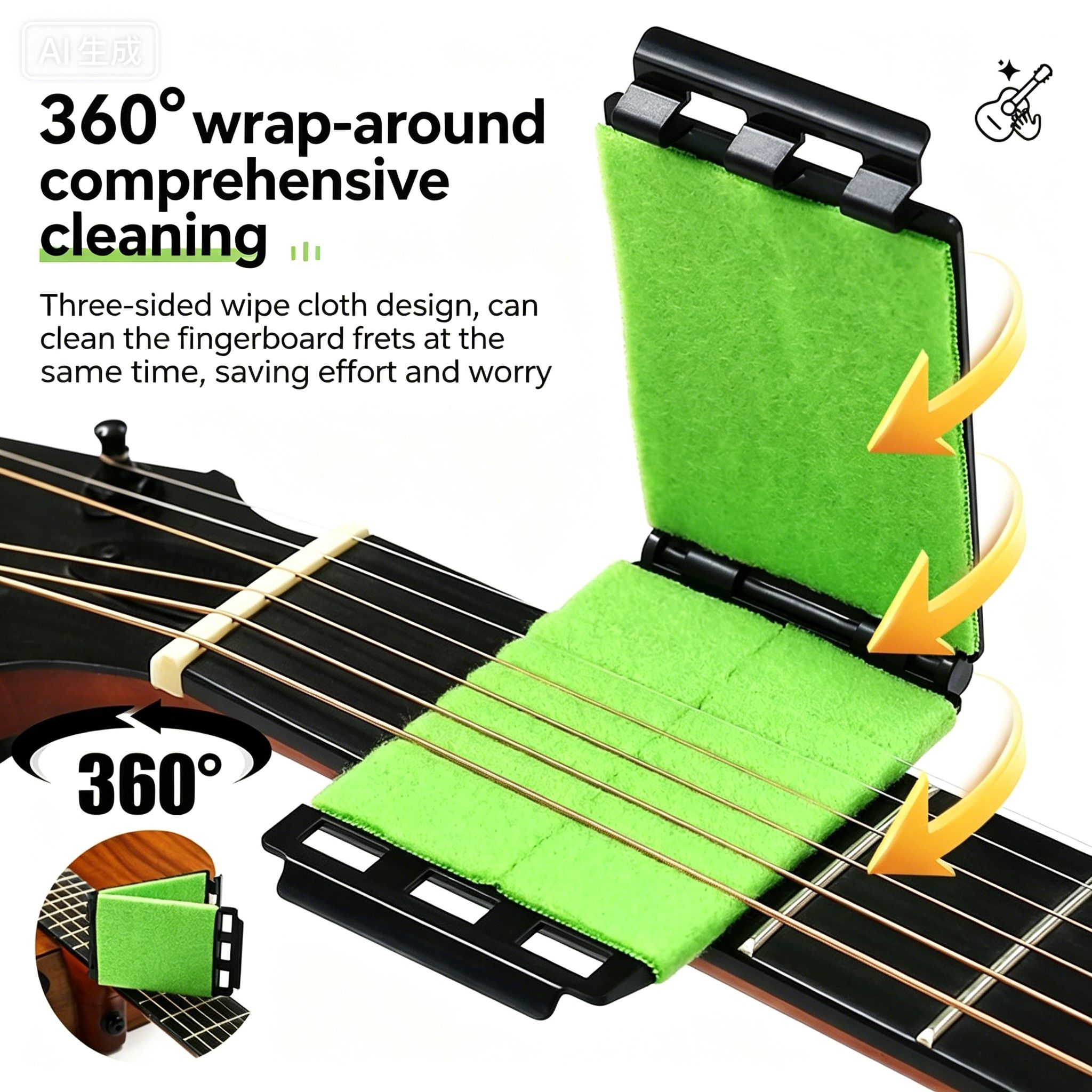 1Professional Guitar String Cleaner Scrubber with Dual Replaceable Microfiber Pads for Fretboard String Maintenance on Guitar