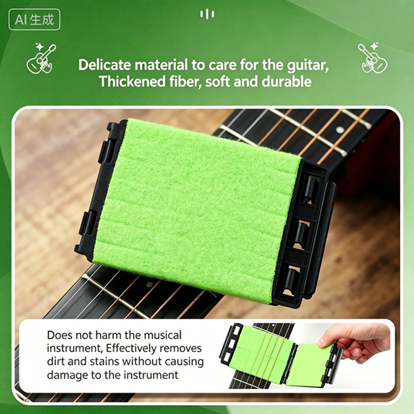 1Professional Guitar String Cleaner Scrubber with Dual Replaceable Microfiber Pads for Fretboard String Maintenance on Guitar