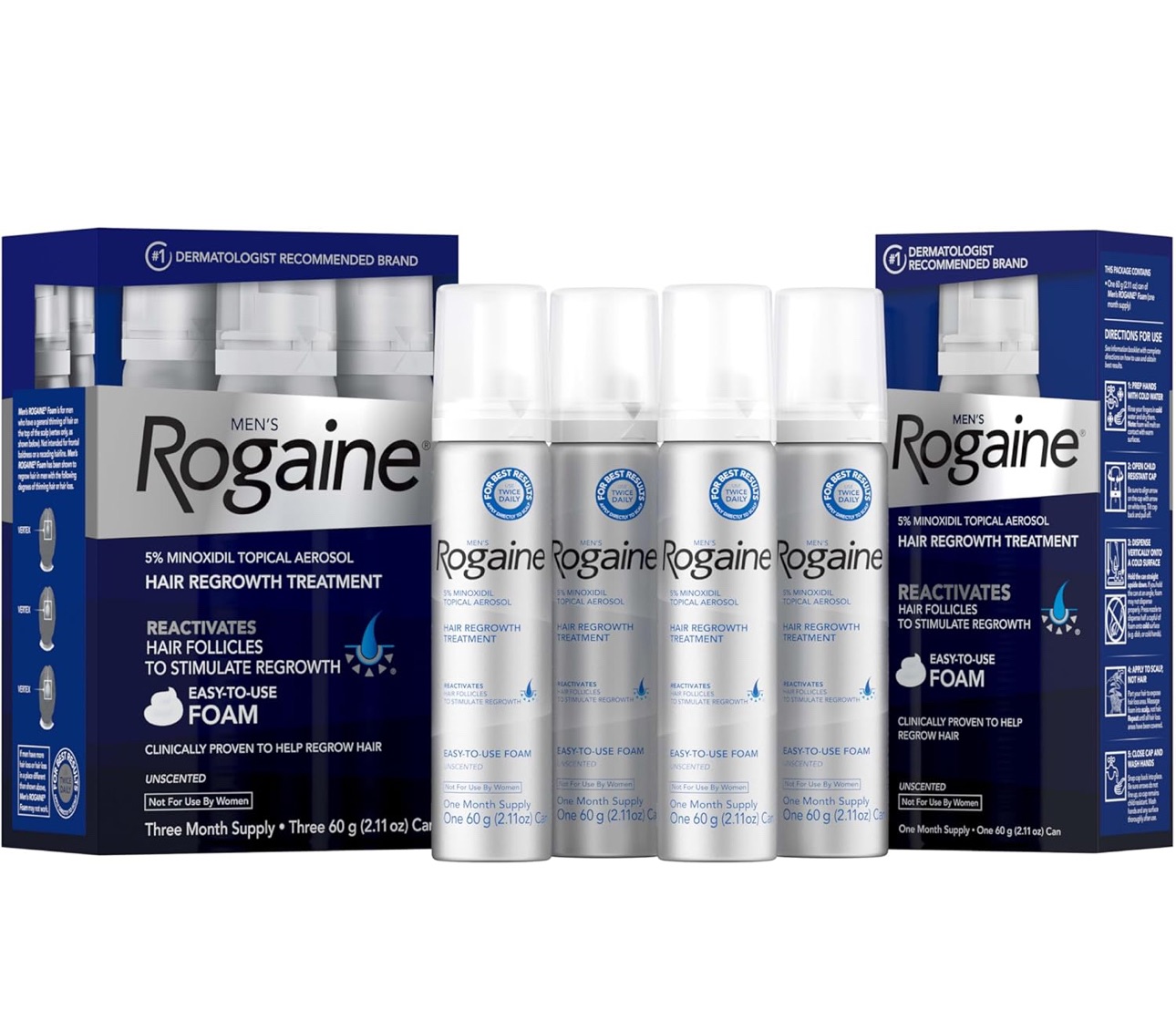 Men's Rogaine 5% Minoxidil Foam for Hair Regrowth, Topical Hair Loss Treatment to Regrow Fuller, Thicker Hair, Unscented