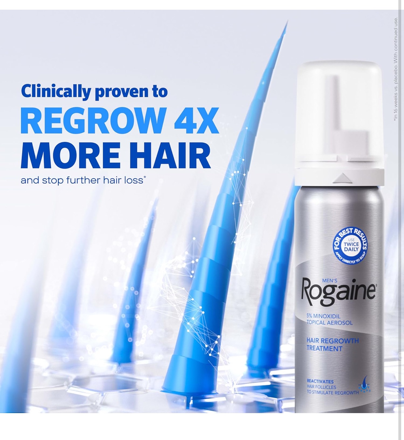 Men's Rogaine 5% Minoxidil Foam for Hair Regrowth, Topical Hair Loss Treatment to Regrow Fuller, Thicker Hair, Unscented