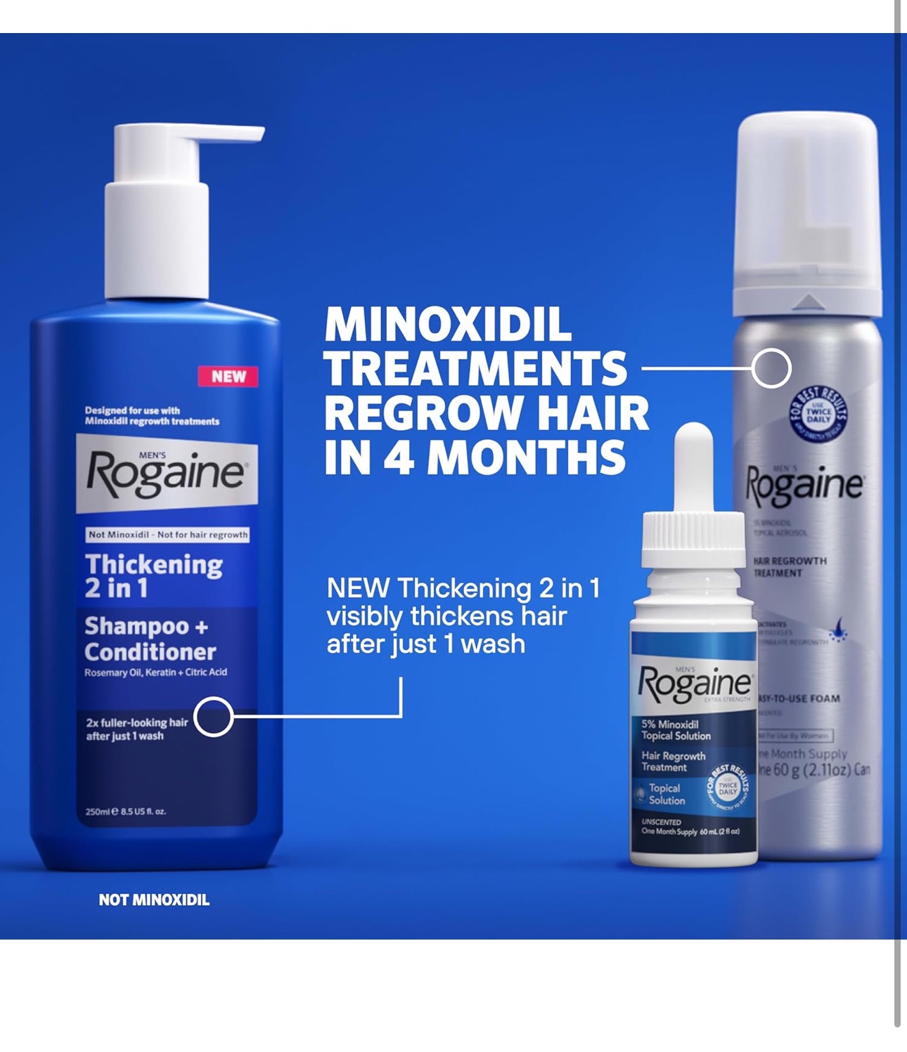 Men's Rogaine 5% Minoxidil Foam for Hair Regrowth, Topical Hair Loss Treatment to Regrow Fuller, Thicker Hair, Unscented
