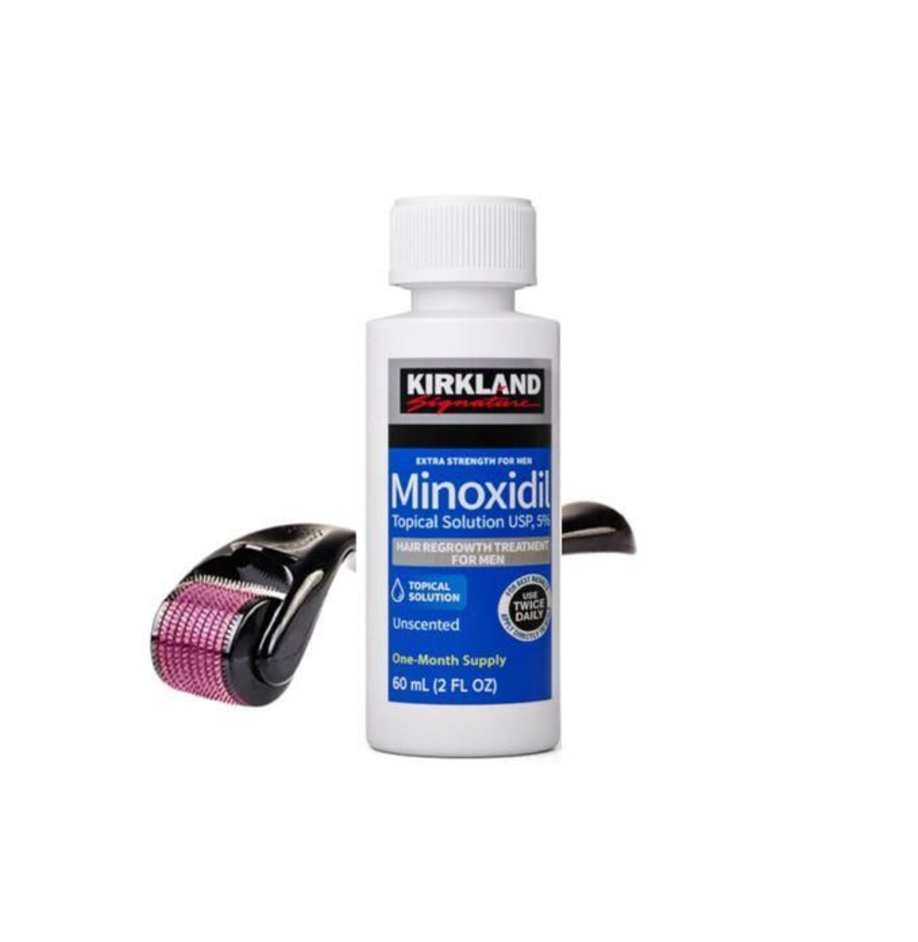 Free 0.5mm derma roller + Men's Kirkland 5% Minoxidil solution for Hair Regrowth, Topical Hair Loss Treatment to Regrow Fuller, Thicker Hair, Unscented