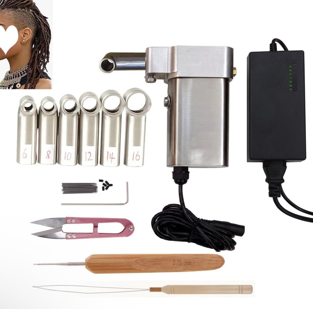 6 Heads Stainless Steel Dreadlock Machine with accessories Electric crotchet locs machine for instant locs