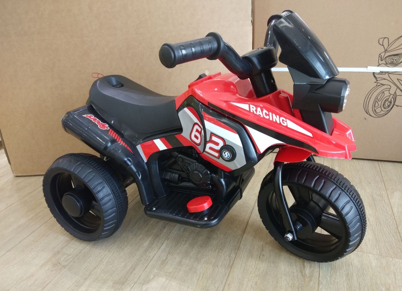 Kids Ride on Motorcycle, 6V Electric Motor with Music, Foot Pedal, Headlight, 3 Wheels Battery Powered Tricycle Toy for Boys Girls (Red)
