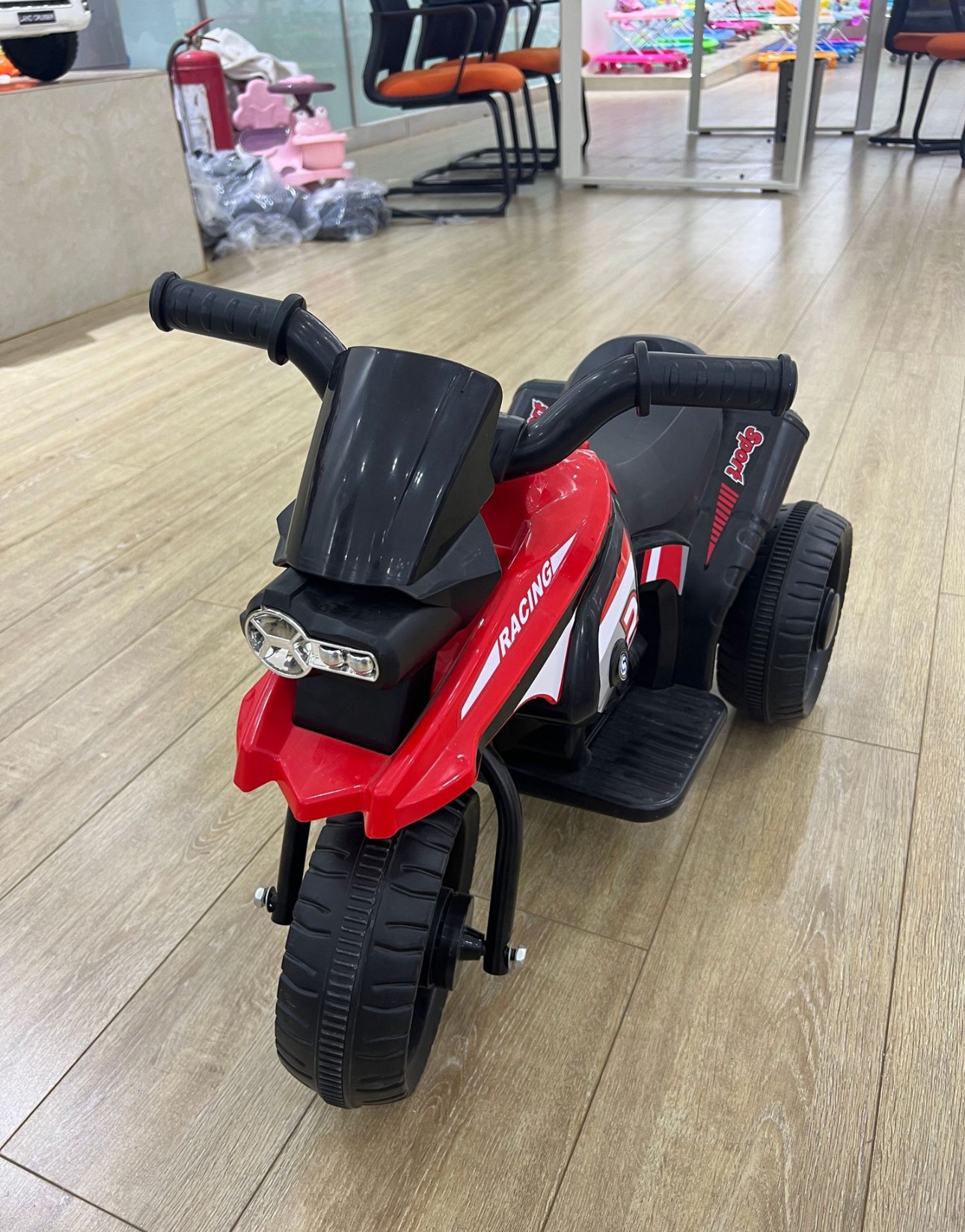 Kids Ride on Motorcycle, 6V Electric Motor with Music, Foot Pedal, Headlight, 3 Wheels Battery Powered Tricycle Toy for Boys Girls (Red)