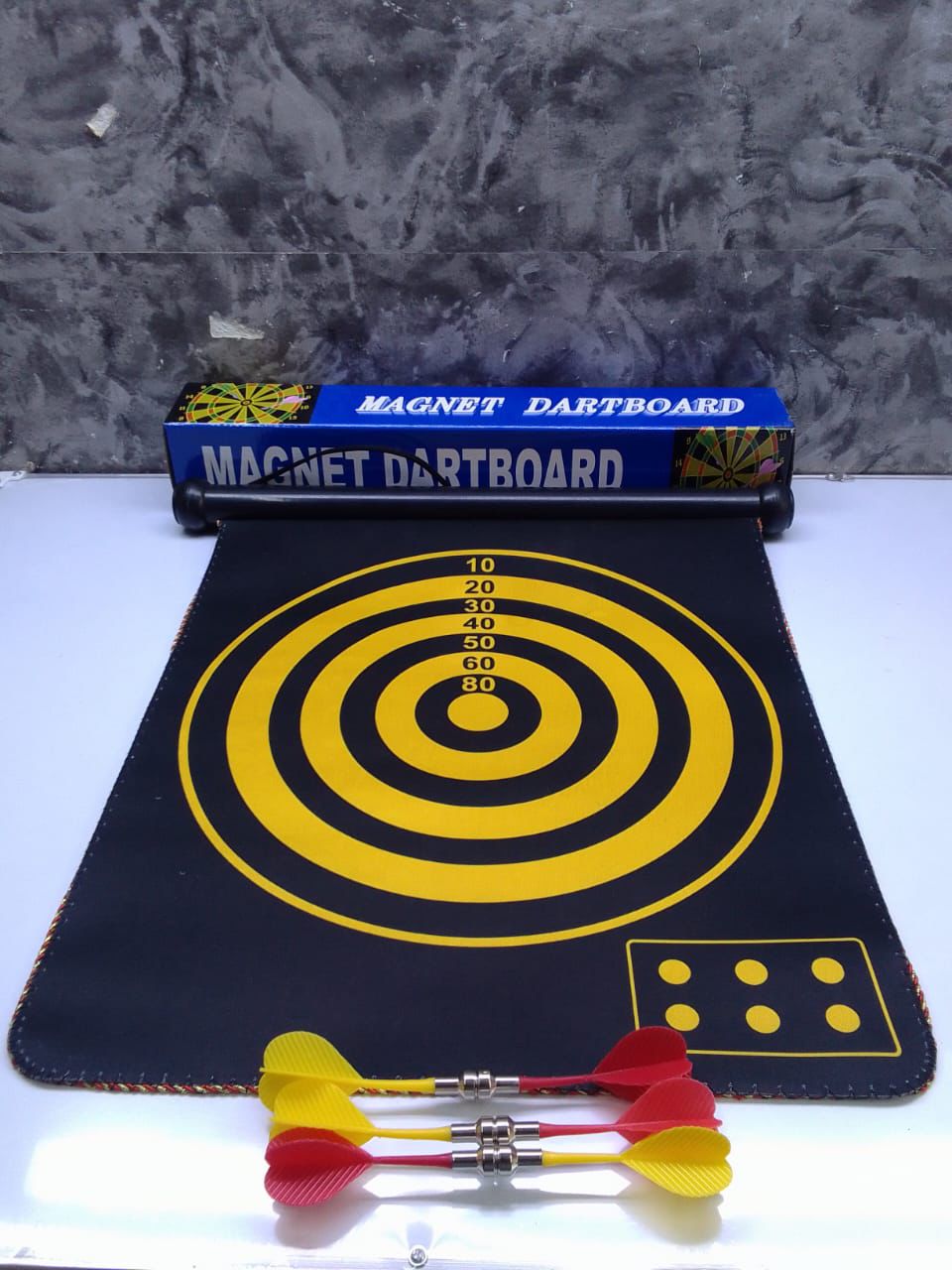 🤩VIBE YOUR GAME 🤩🤩Foldable Magnetic DartBoard. made of high quality material. When your dart hits the dart board, darts get stick immediately as they land on the board without slide or fall.