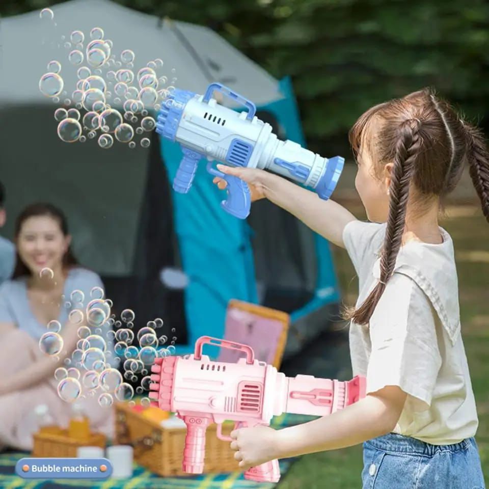 36 holes bubble Gun. made of environmental friendly ABS plastic,BPA free,non-toxic and harmless.Kids can use this gatling bubble maker toy safely.