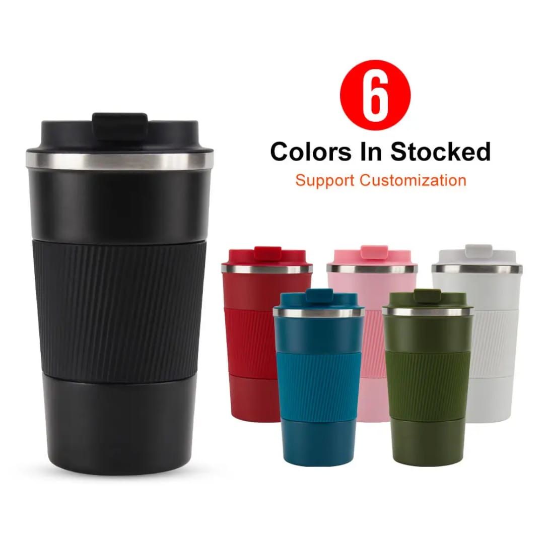 510ml double walled insulated tumbler.304 stainless steel, food grade PP lid, EU standard silicone ring, BPA & BPS free Splash Proof Tumbler Lid Travel coffee mug includes a flap opening.