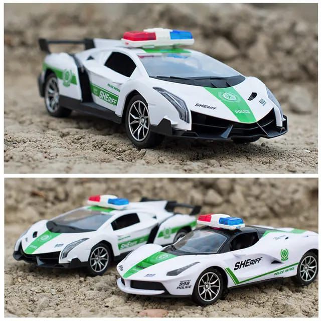 Lamborghini Sheriff Remote Controlled Police Toy Car. Durable And Strong Construction Made From PVC Features an elegant and vibrant Design.