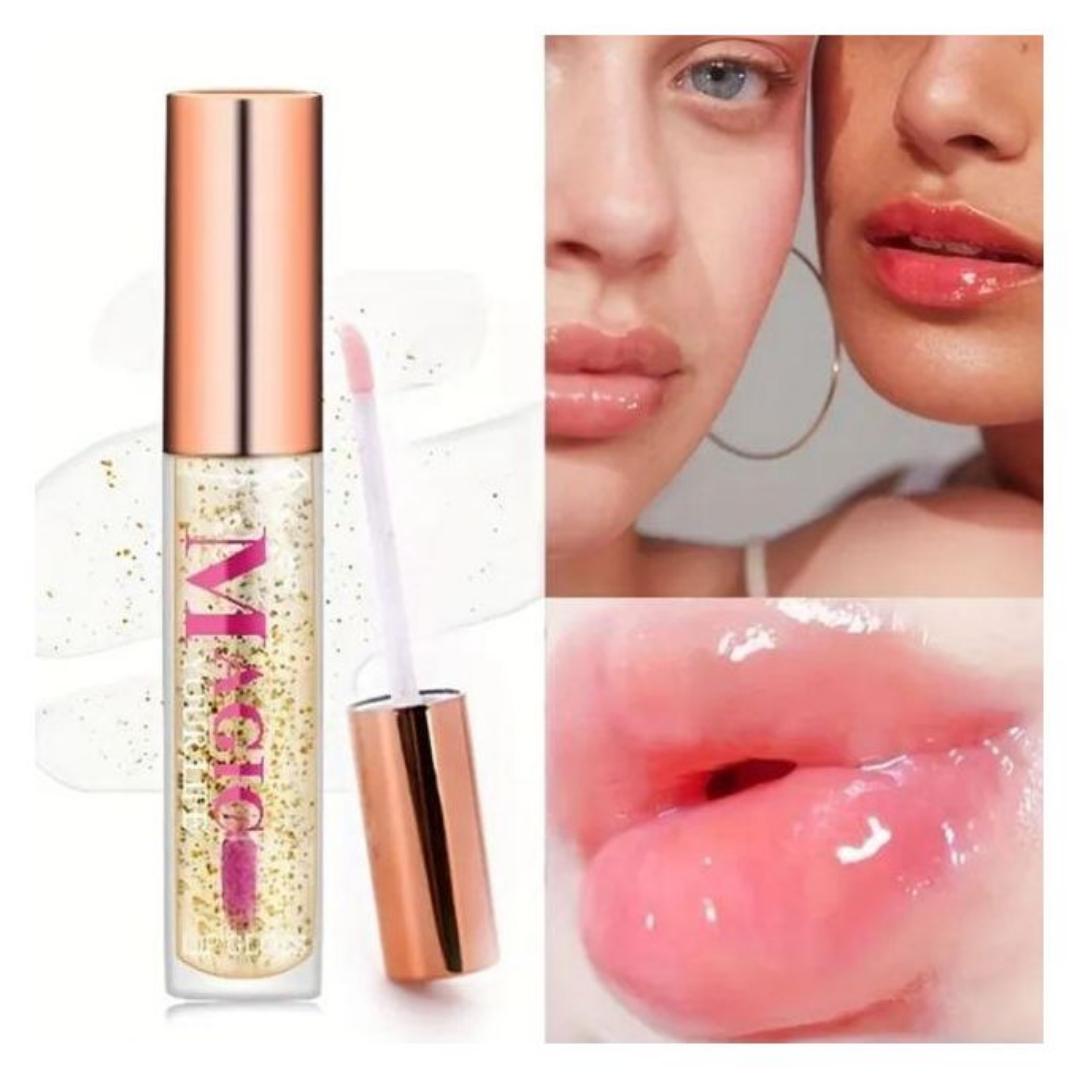 Magic Your Life Color-Changing Pink Lip Gloss – Gold Flake Clear Gloss That Turns Lips Rosy Pink – Moisturizing, Lightweight, and Glossy Lip Tint – Glamour Nest