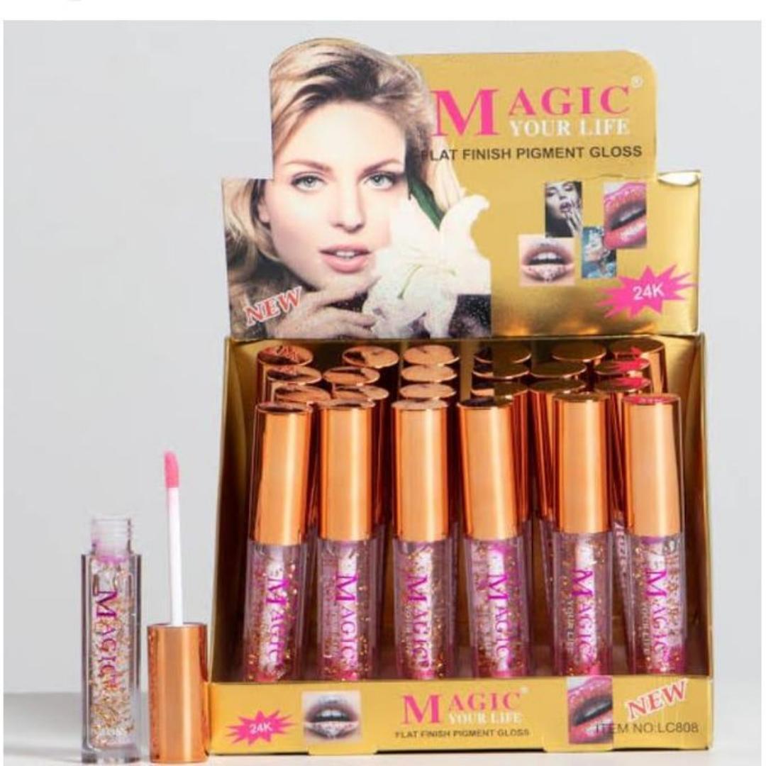 Magic Your Life Color-Changing Pink Lip Gloss – Gold Flake Clear Gloss That Turns Lips Rosy Pink – Moisturizing, Lightweight, and Glossy Lip Tint – Glamour Nest