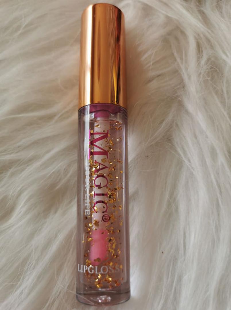 Magic Your Life Color-Changing Pink Lip Gloss – Gold Flake Clear Gloss That Turns Lips Rosy Pink – Moisturizing, Lightweight, and Glossy Lip Tint – Glamour Nest