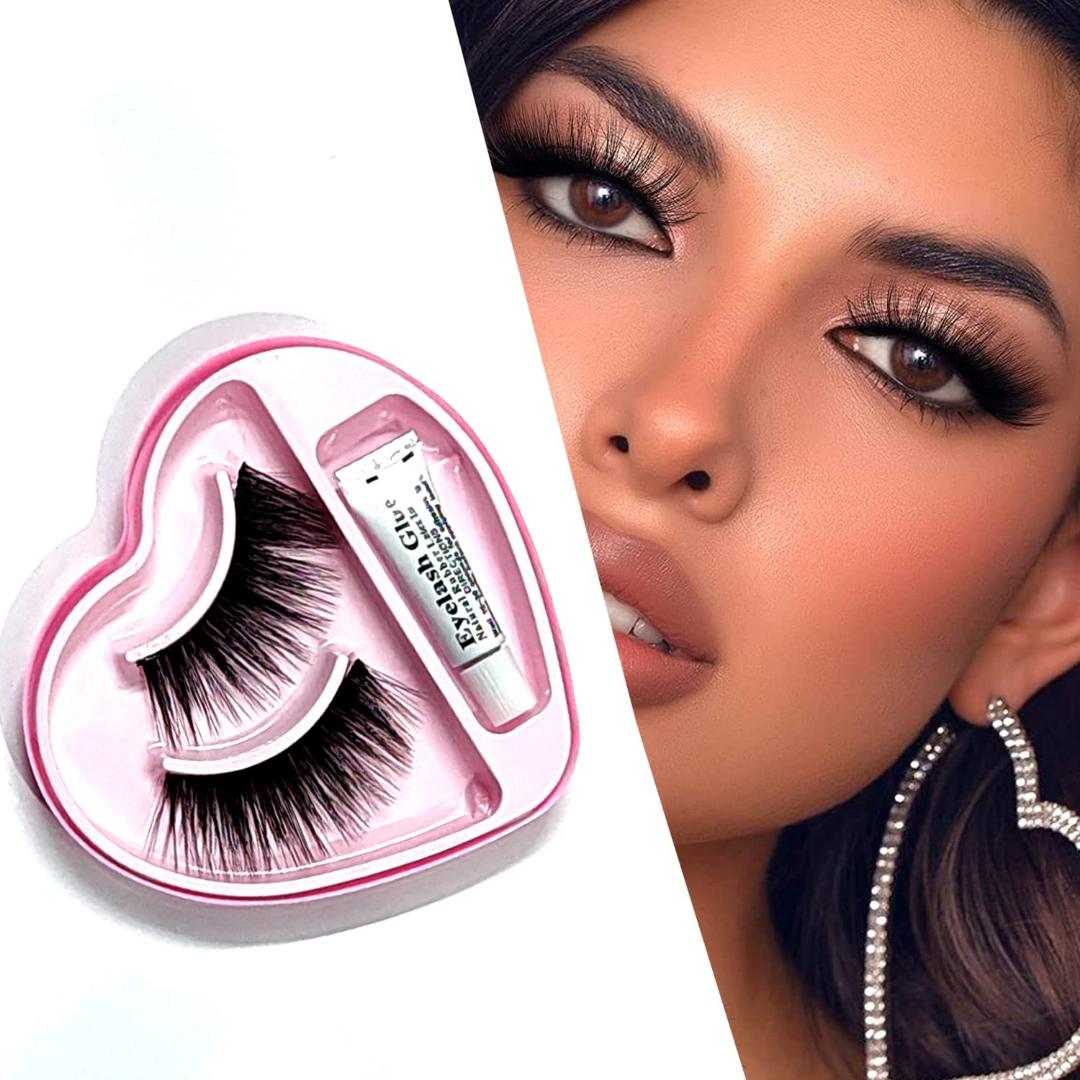 A pair of 3D False Eyelashe with Mini Lash Glue – Reusable, Lightweight Mink-Like Lashe for Natural Volume – Easy Application Kit for Beginners & Pros – Glamour Nest