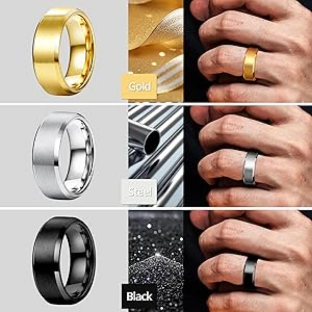 Men’s Tungsten Carbide Ring – Durable Polished Band in Black, Gold & Silver – Scratch-Resistant, Stylish Wedding or Fashion Ring – Glamour Nest