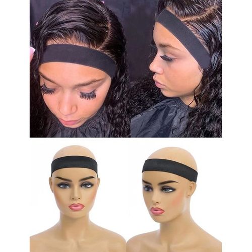 2 Pcs Elastic Bands for Wig, Lace Melting Band, Wig Band for Melting Lace, Melting Band for Lace Front, Melt Band for Lace Wigs, Edge Wrap to Lay Edges (Black, Pack of 2)