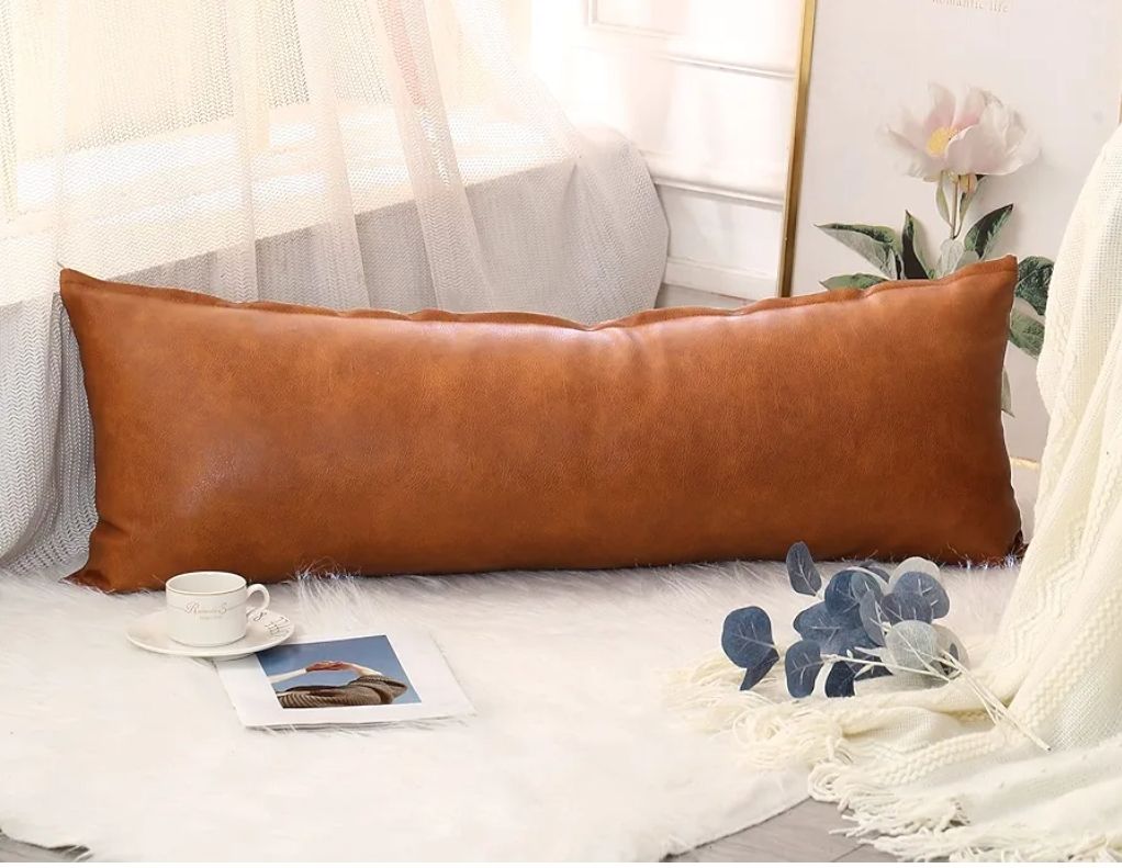 Faux Leather Long Pillow Cover 12 x 40 Inch,Decorative Extra Long Pillow Covers Case for Bed Farmhouse Sofa Couch Livingroom,Vegan Brown