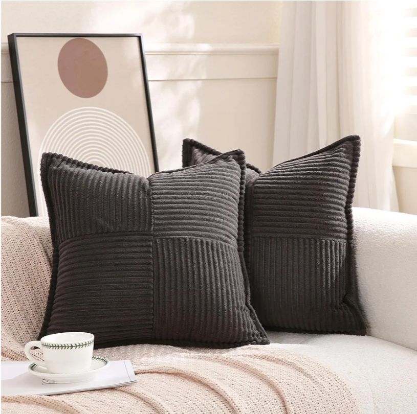 Corduroy Yellow Throw Pillow Covers 18×18 Inches Set of 2 Boho Decorative,Super Soft Cozy Striped Cushion Covers for Couch,Sofa,Farmhouse,Living Room,45×45CM