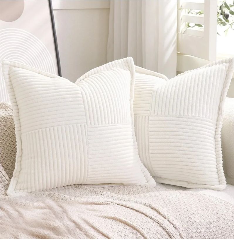 Corduroy Yellow Throw Pillow Covers 18×18 Inches Set of 2 Boho Decorative,Super Soft Cozy Striped Cushion Covers for Couch,Sofa,Farmhouse,Living Room,45×45CM